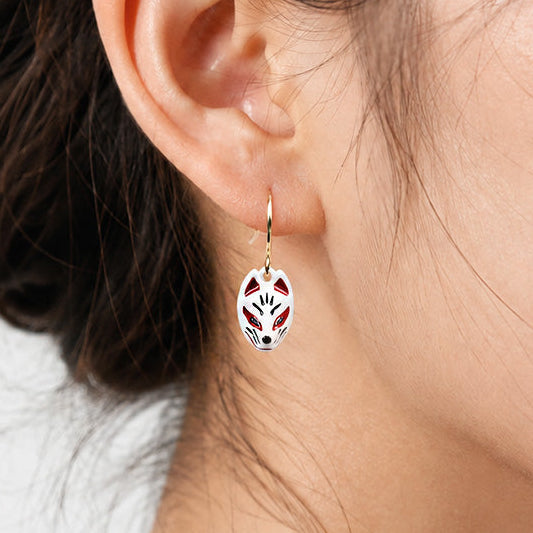 Japanese Earrings - White Kitsune Mask
