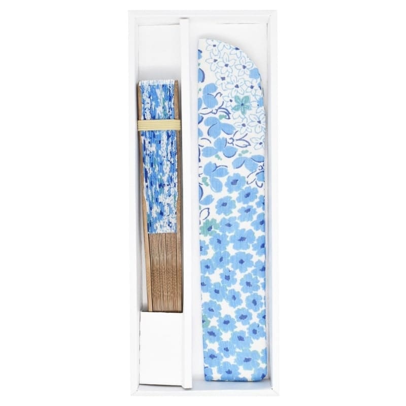 Japanese Fan & Pouch – Blue Flowers