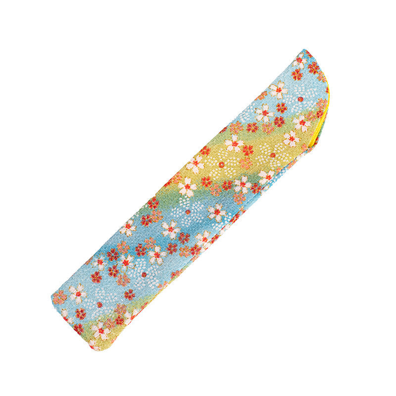 Japanese Fan Pouch - Yuzen Blue-Green Floral Fabric