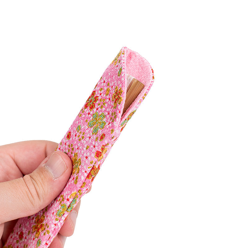 Japanese Fan Pouch - Yuzen Pink Floral Fabric