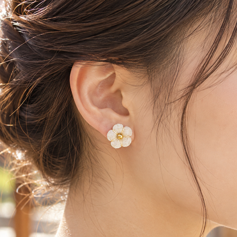 Japanese Flower Earrings - White