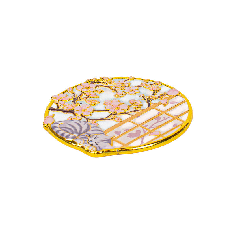 Japanese Gold-Tone Metal Magnet – Cat & Sakura
