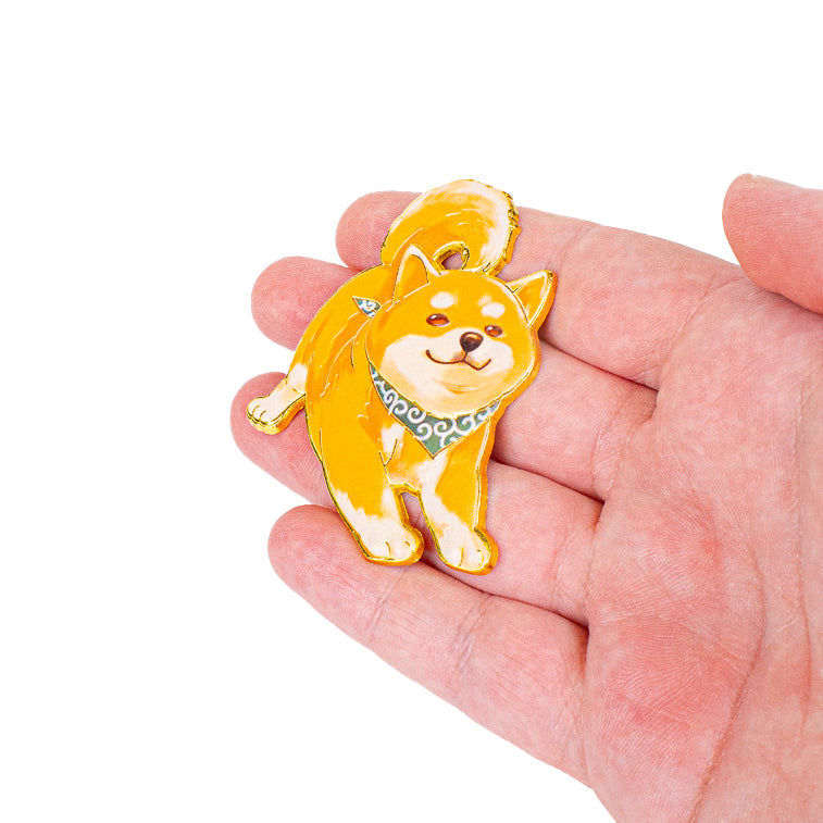 Japanese Gold-Tone Metal Magnet – Cute Shiba Inu