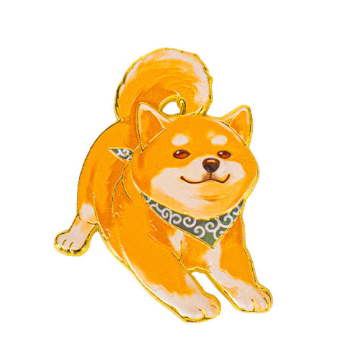 Japanese Gold-Tone Metal Magnet – Cute Shiba Inu