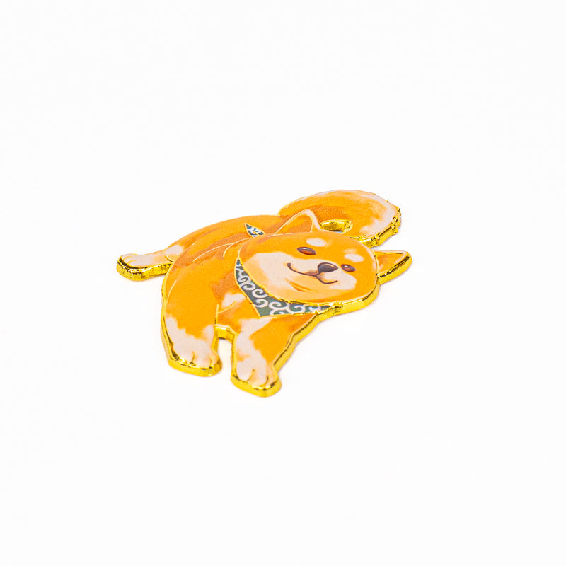 Japanese Gold-Tone Metal Magnet – Cute Shiba Inu