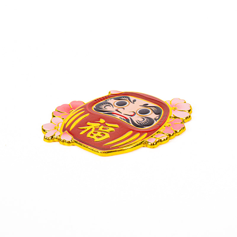 Japanese Gold-Tone Metal Magnet – Daruma & Sakura