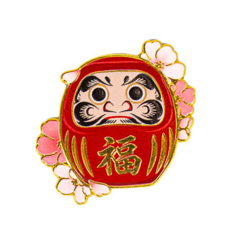 Japanese Gold-Tone Metal Magnet – Daruma & Sakura