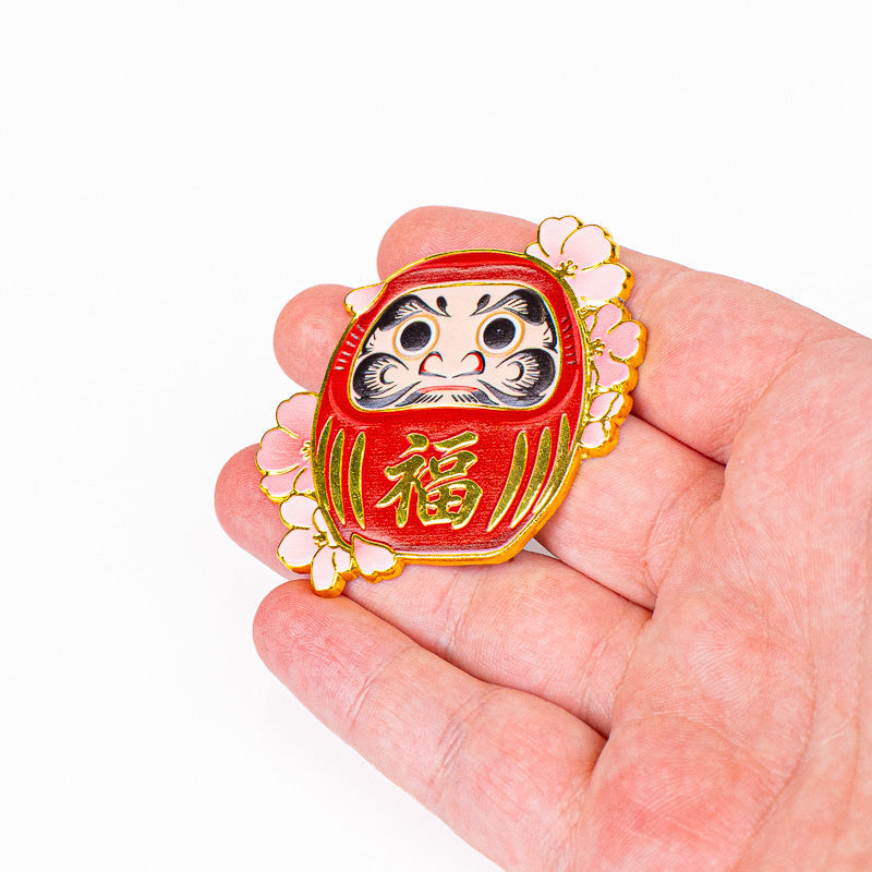 Japanese Gold-Tone Metal Magnet – Daruma & Sakura
