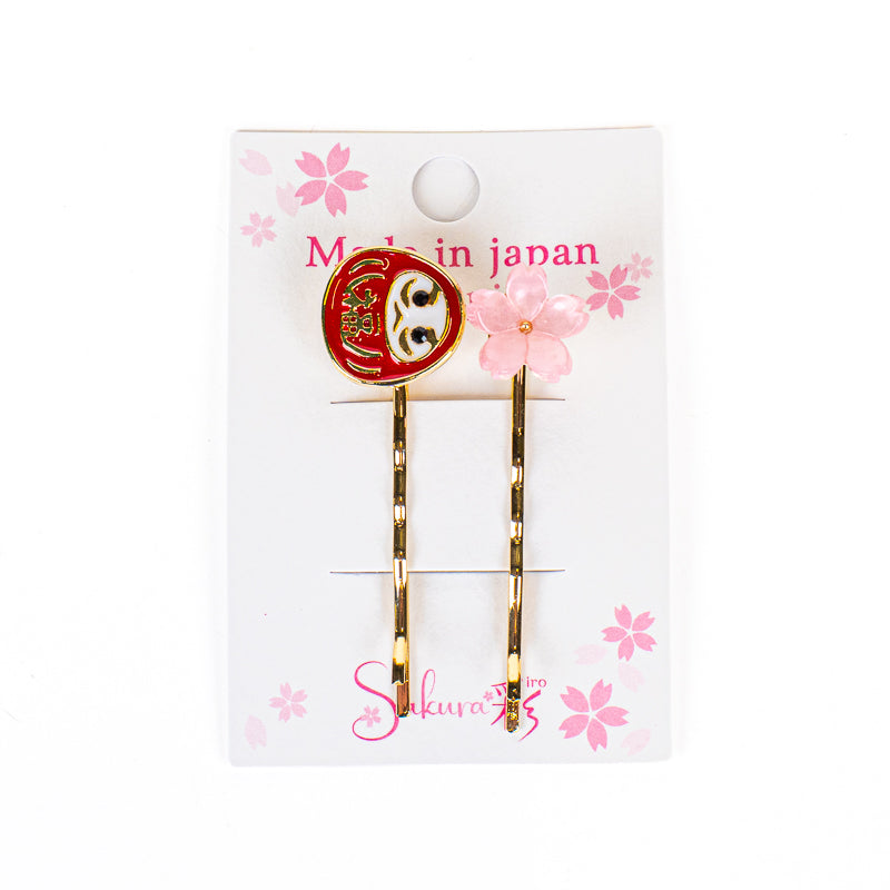 Japanese Hair Slides – Daruma & Sakura Blossom