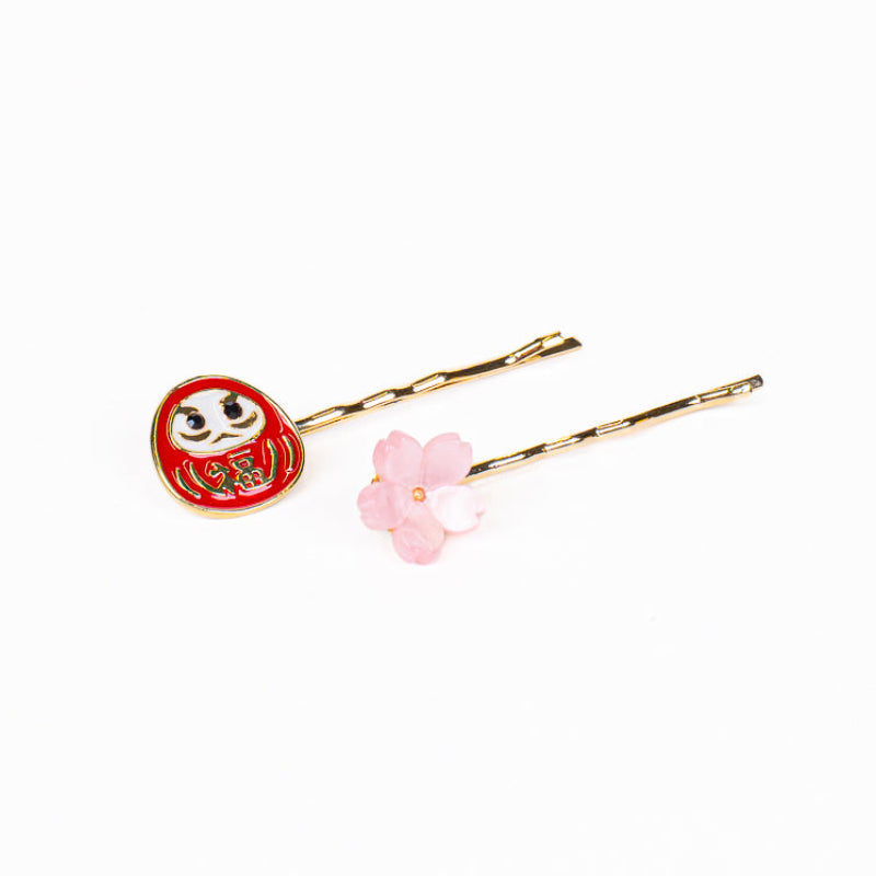 Japanese Hair Slides – Daruma & Sakura Blossom