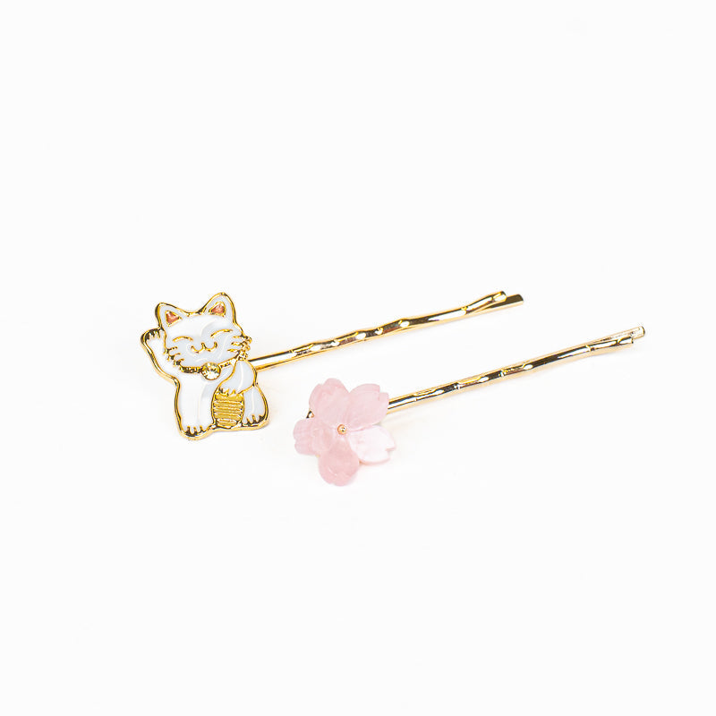 Japanese Hair Slides – Maneki-Neko & Sakura Blossom