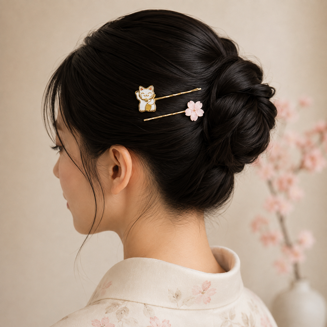 Japanese Hair Slides – Maneki-Neko & Sakura Blossom
