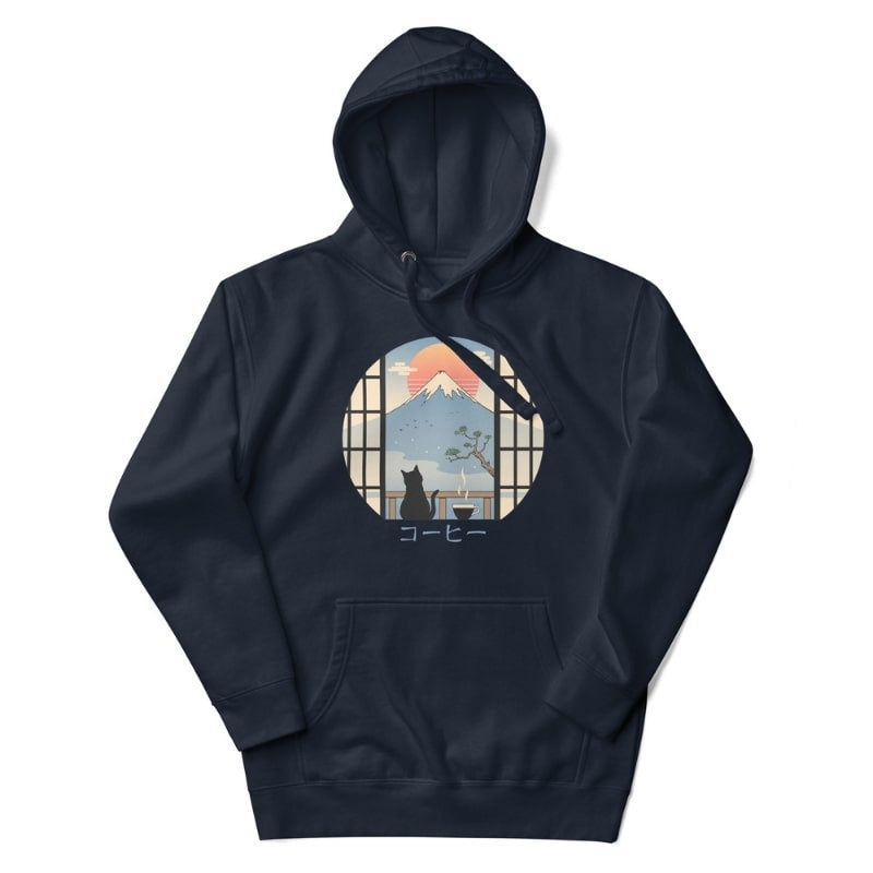 Japanese Hoodie - Cat & Mount Fuji S