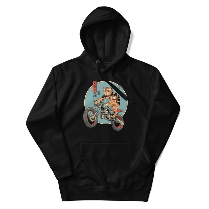 Japanese Hoodie - Neko Rider S / Black