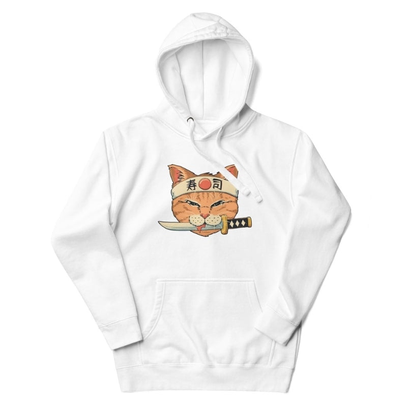 Japanese Hoodie - Neko Sushi Katana S / White