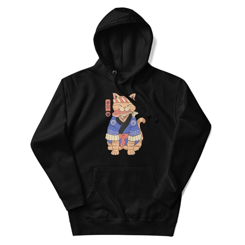 Japanese Hoodie - Neko Sushi Master S / Black