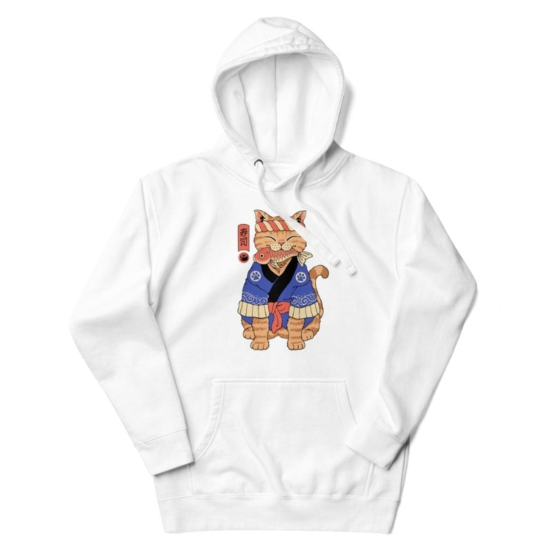 Japanese Hoodie - Neko Sushi Master S / White