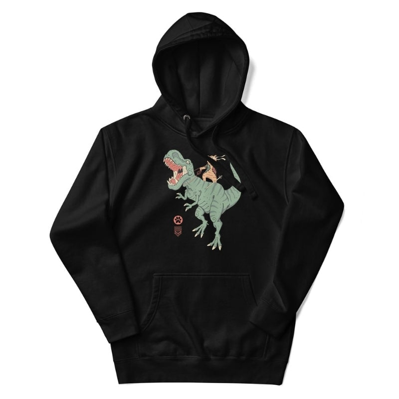 Japanese Hoodie - Neko T-Rex S / Black