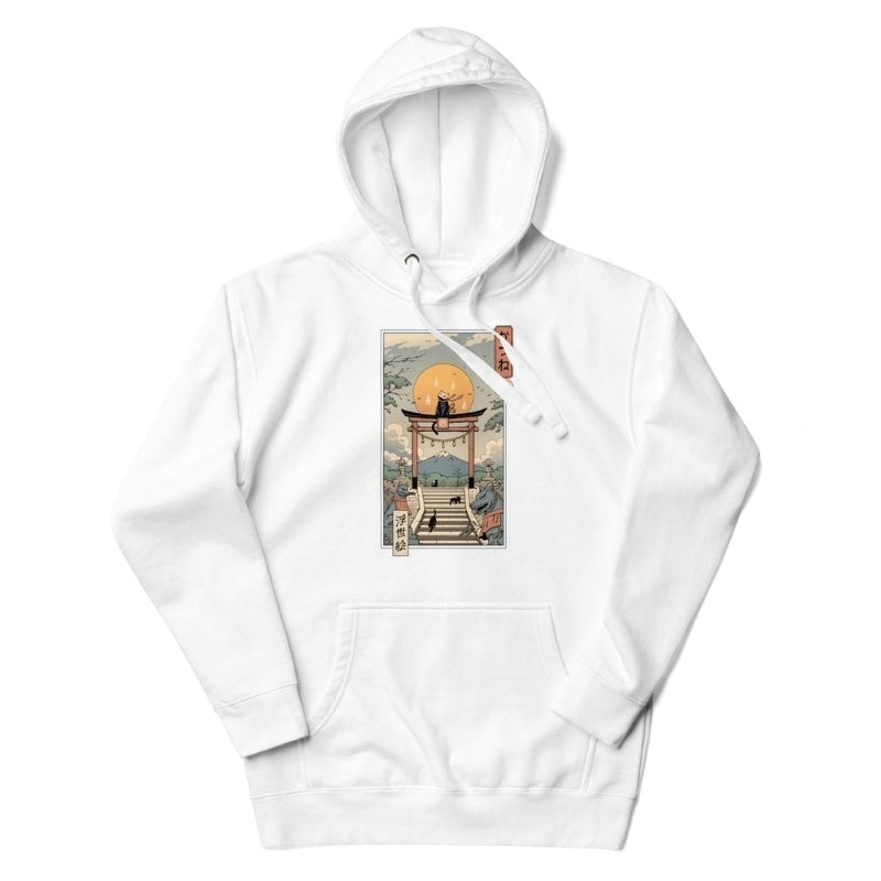 Japanese Hoodie - Ukiyo-e Neko Inari S / White