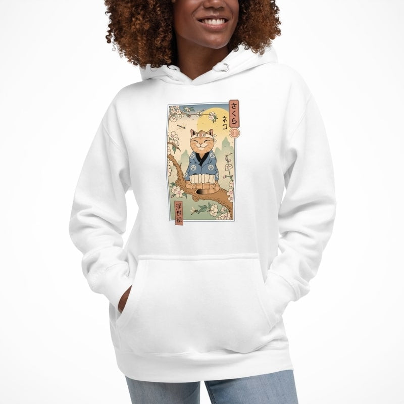 Japanese Hoodie - Ukiyo-e Neko Sakura