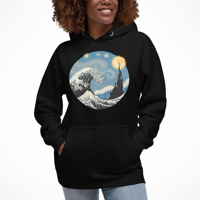Japanese Hoodie - Wave & Starry Night