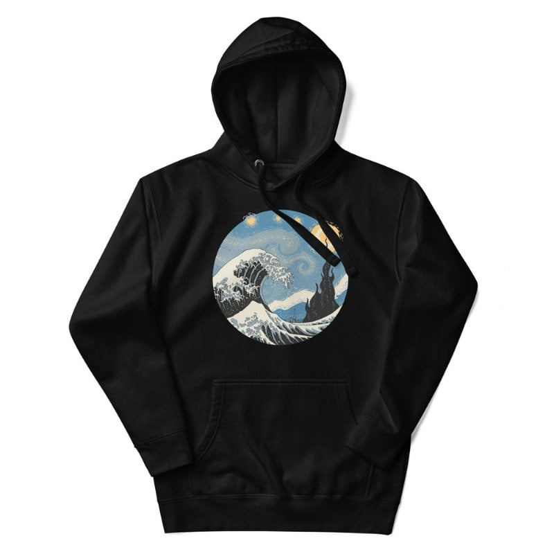 Japanese Hoodie - Wave & Starry Night S