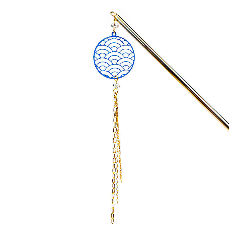 Japanese Kanzashi - Blue Seigaiha Pattern