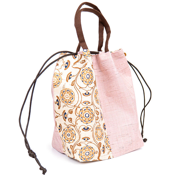 Japanese Kinchaku Bag Handwoven Linen Karakusa