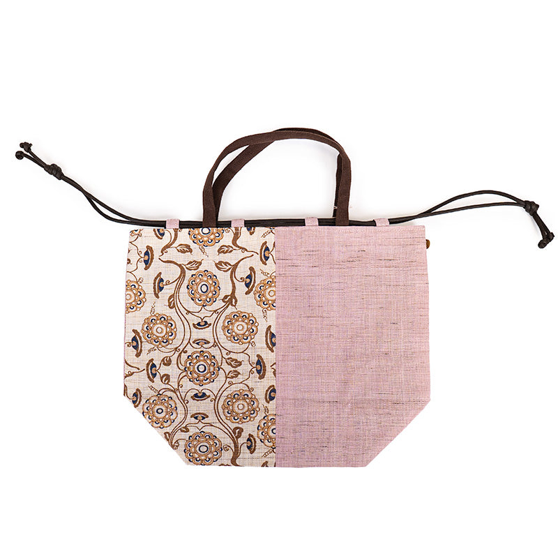 Japanese Kinchaku Bag Handwoven Linen Karakusa