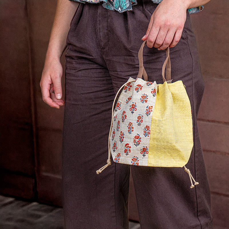 Japanese Kinchaku Bag Handwoven Linen Sarasa