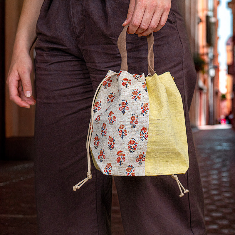Japanese Kinchaku Bag Handwoven Linen Sarasa
