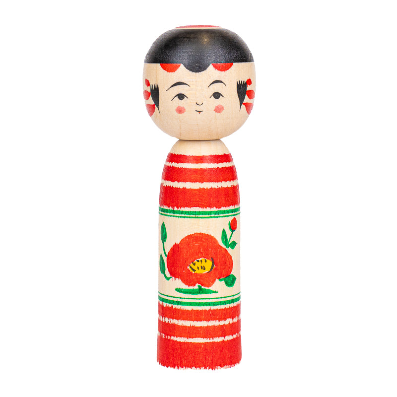 Japanese Kokeshi Doll - Tsubaki Camellia - 9 cm