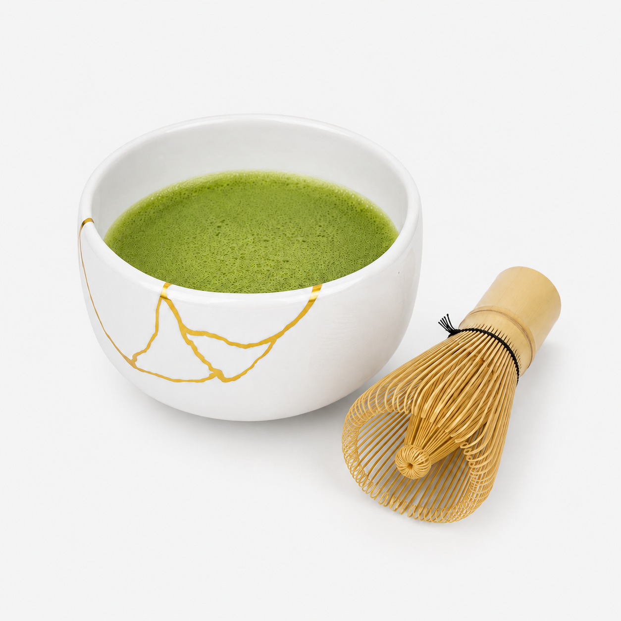 Japanese Matcha Bowl – White Kintsugi