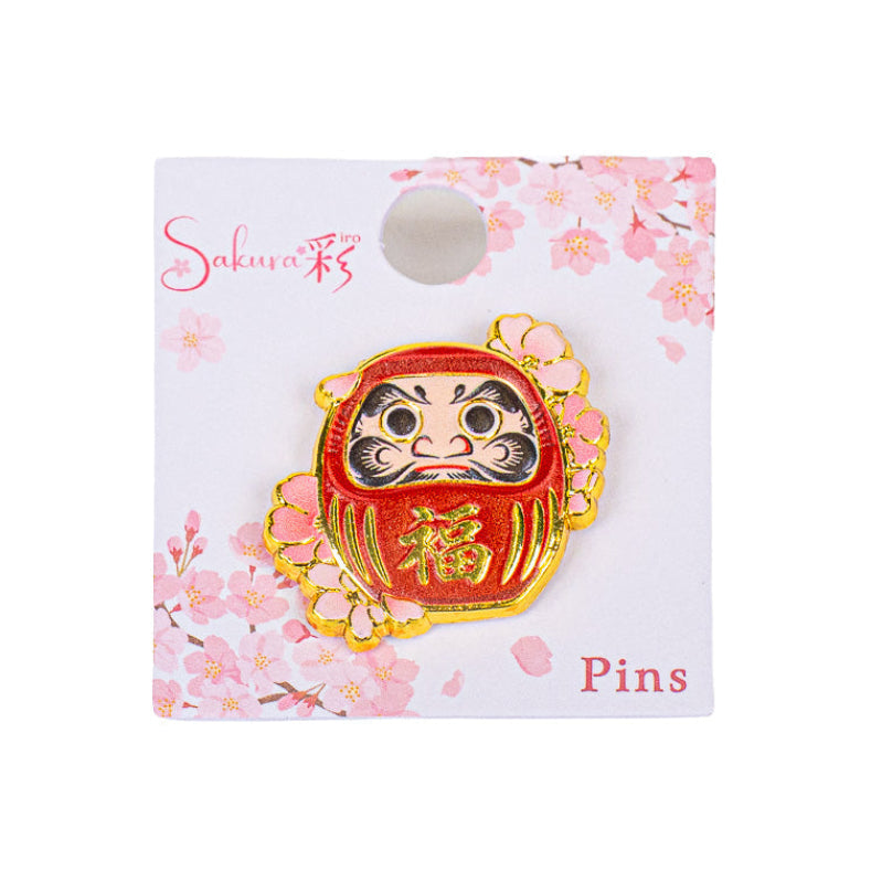 Japanese Metal Pin Badge – Daruma & Sakura