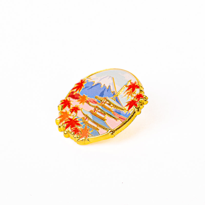 Japanese Metal Pin Badge – Momiji Pagoda & Fuji
