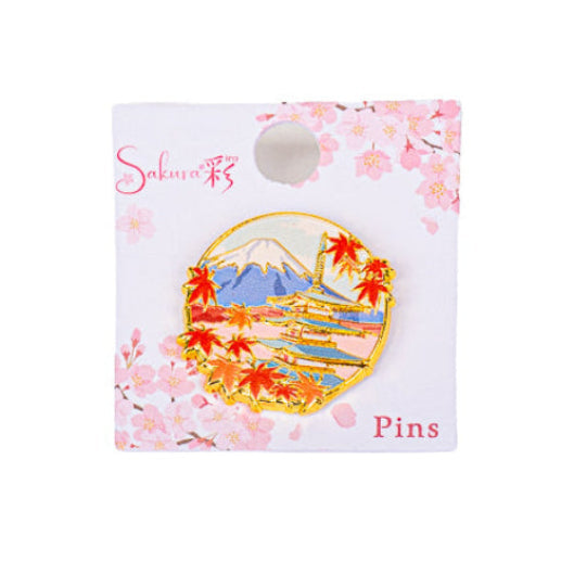 Japanese Metal Pin Badge – Momiji Pagoda & Fuji