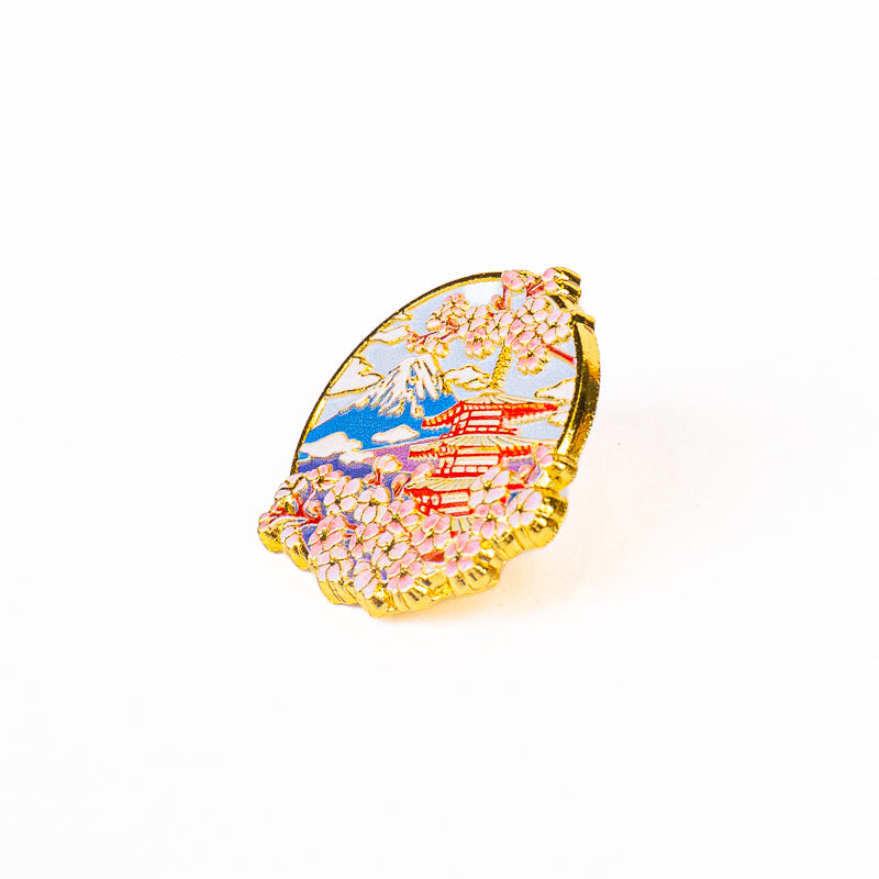 Japanese Metal Pin Badge – Pagoda Fuji & Sakura