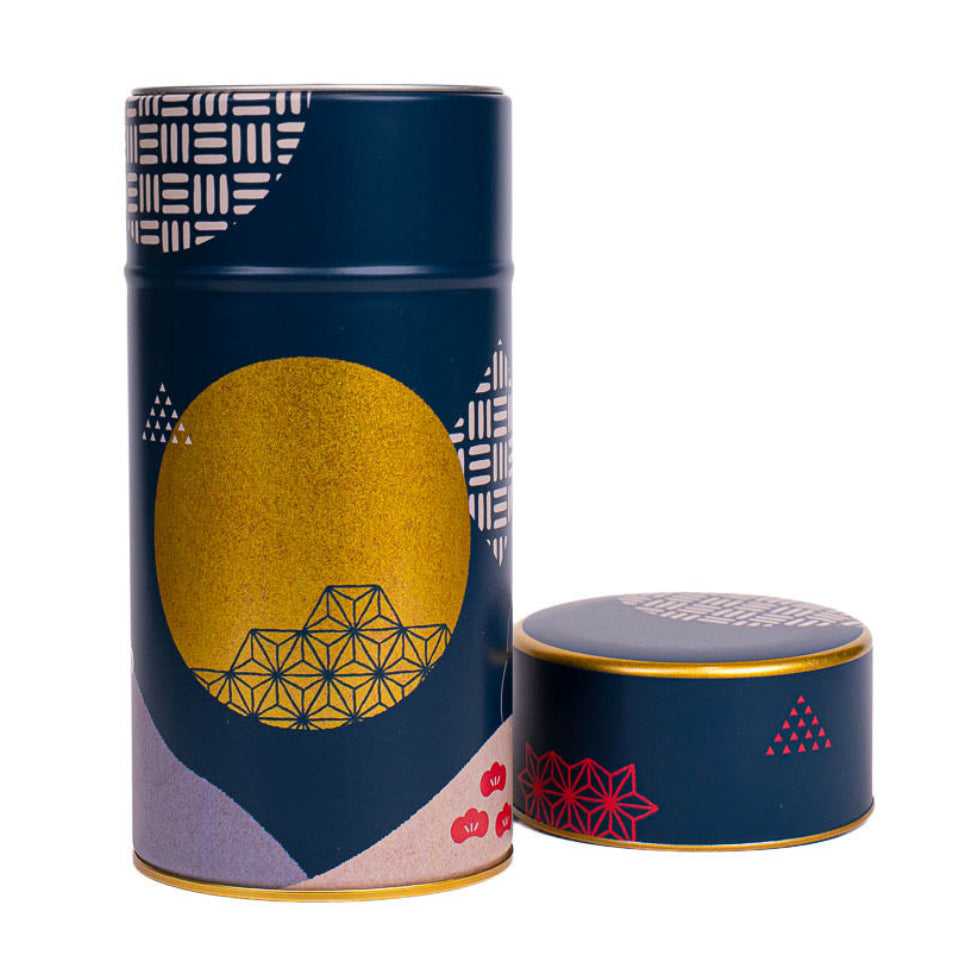 Japanese Metal Tea Caddy - Midnight Blue and Golden Moon