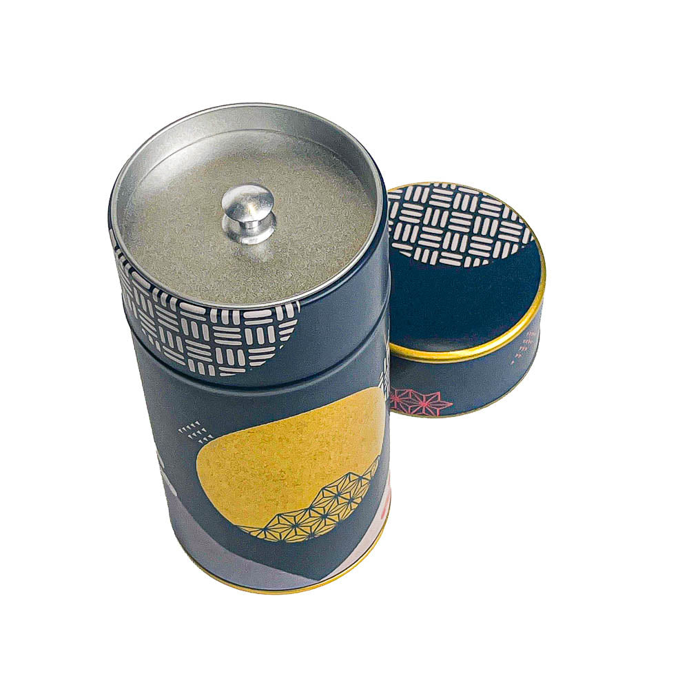 Japanese Metal Tea Caddy - Midnight Blue and Golden Moon