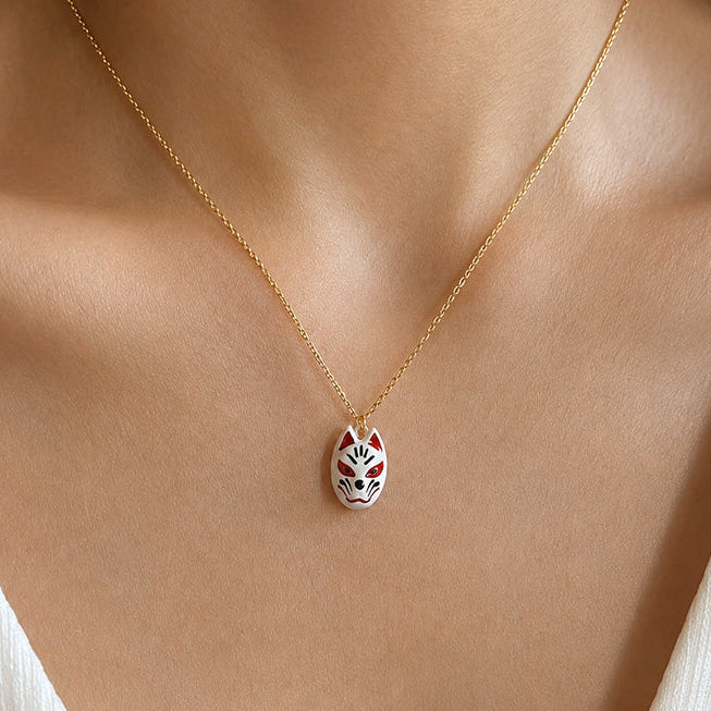 Japanese Necklace - White Kitsune Mask Pendant