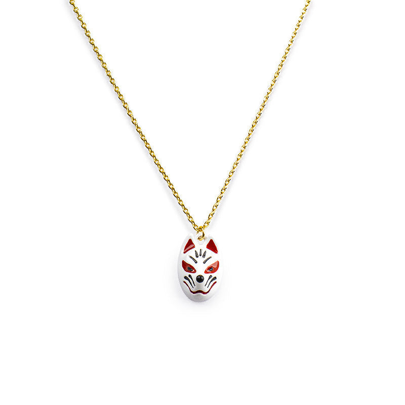 Japanese Necklace - White Kitsune Mask Pendant