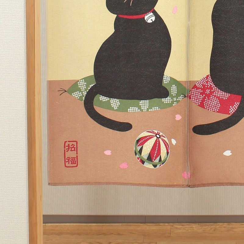 Japanese Noren - Sakura Neko 85 x 150 cm (33.5’’ x 59’’)