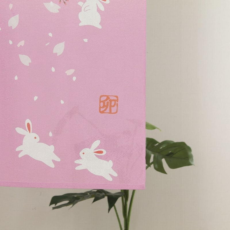 Japanese Noren - Sakura Usagi 85 x 150 cm (33.5’’ x 59’’)