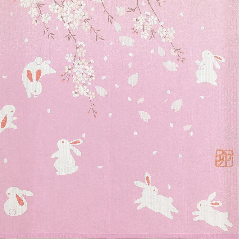 Japanese Noren - Sakura Usagi 85 x 150 cm (33.5’’ x 59’’)