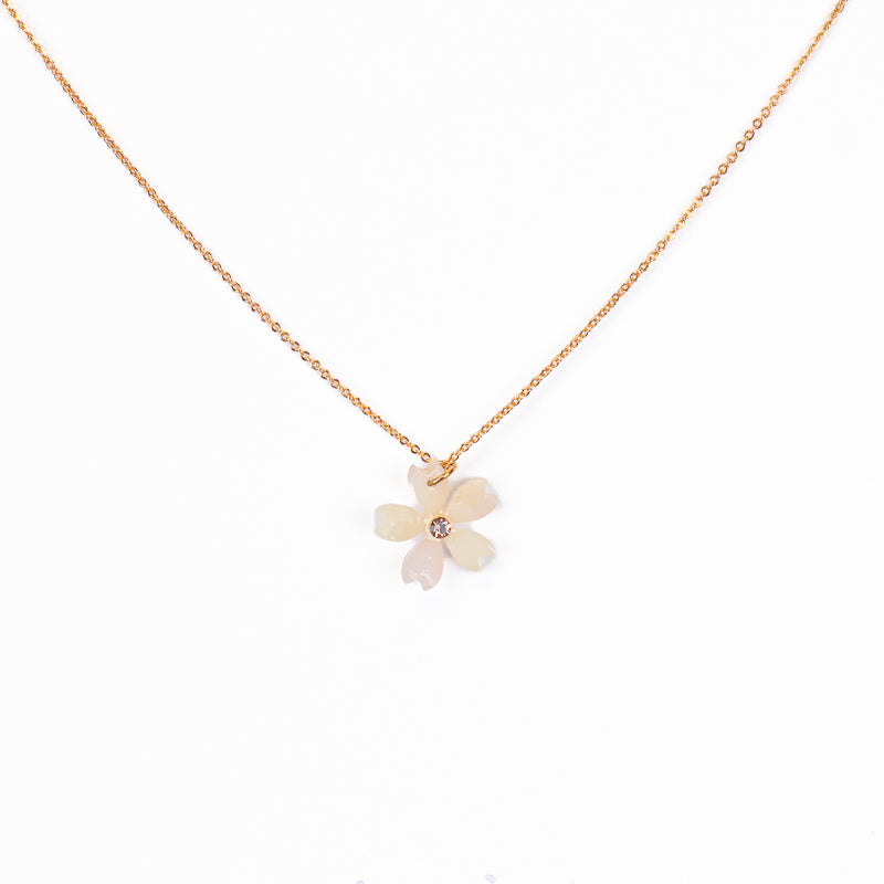 Japanese Pendant Necklace – White Sakura Blossom