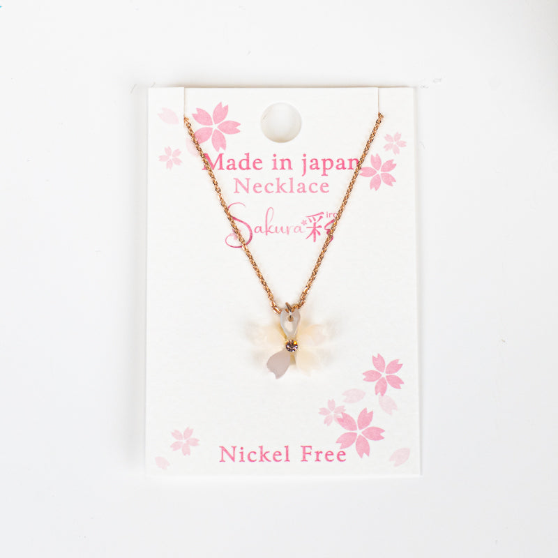 Japanese Pendant Necklace – White Sakura Blossom