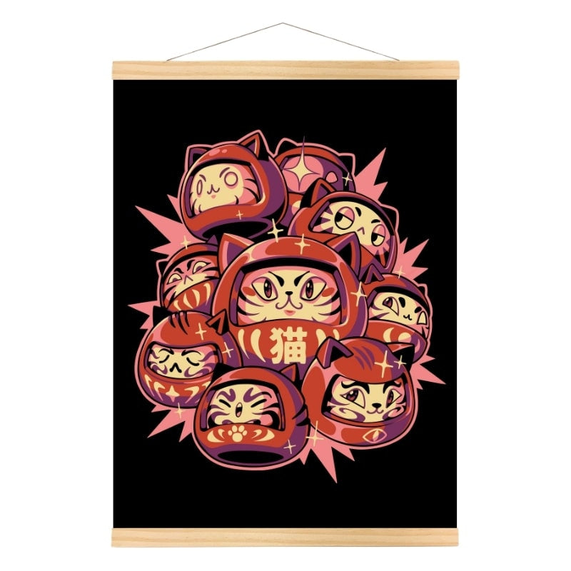 Japanese Poster - Daruma Cat A3