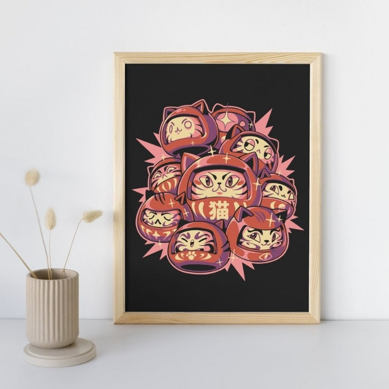 Japanese Poster - Daruma Cat A3