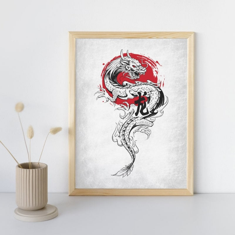 Japanese Poster - Dragon & Sun A3