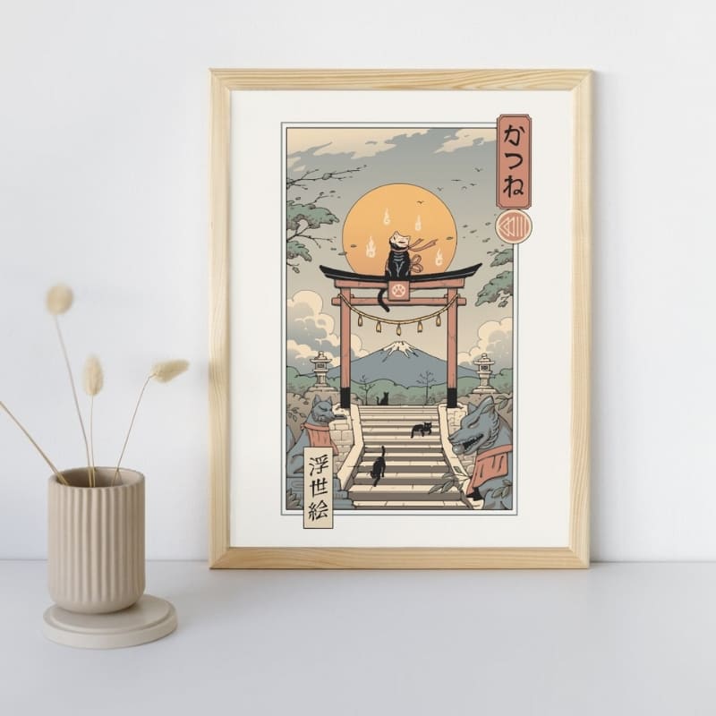 Japanese Poster - Ukiyo-e Neko Inari A3